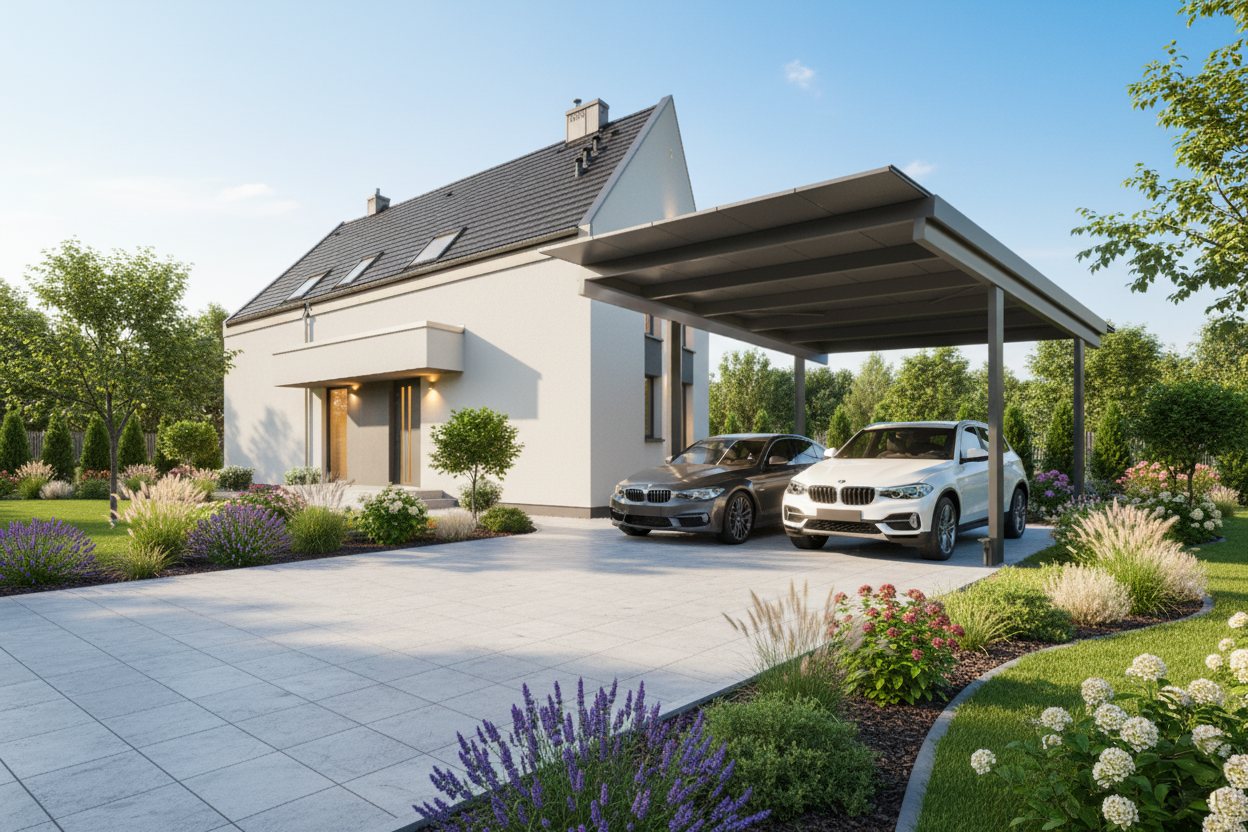 PV-Carport Fusion vor Einfamilienhaus
